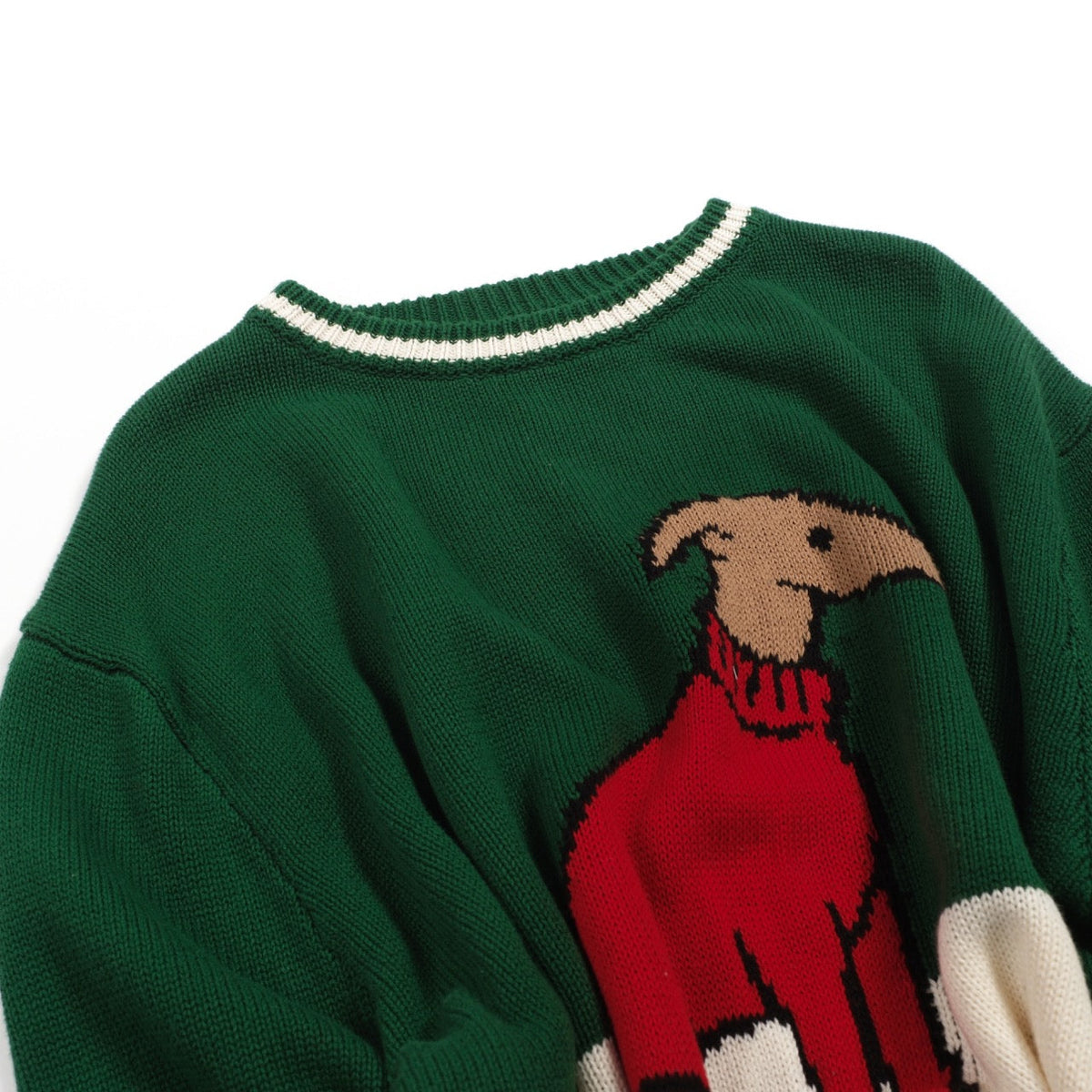 Vintage Green Dog Jacquard Knit Sweater for Men