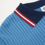 Pull en tricot vintage bleu pour homme, style années 60