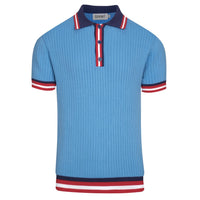 Pull en tricot vintage bleu pour homme, style années 60