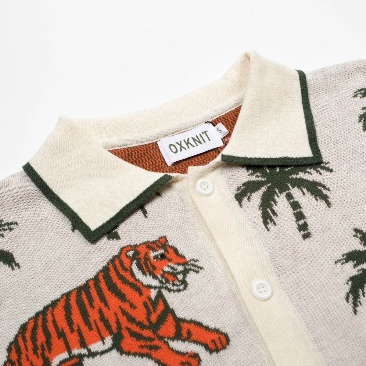 Cardigan en tricot vert pour homme avec motif d'arbre à coco et animaux
