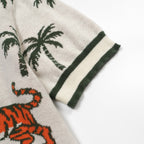 Cardigan en tricot vert pour homme avec motif d'arbre à coco et animaux