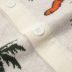 Cardigan en tricot vert pour homme avec motif d'arbre à coco et animaux