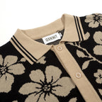 Cardigan vintage noir à motifs floraux en jacquard pour homme