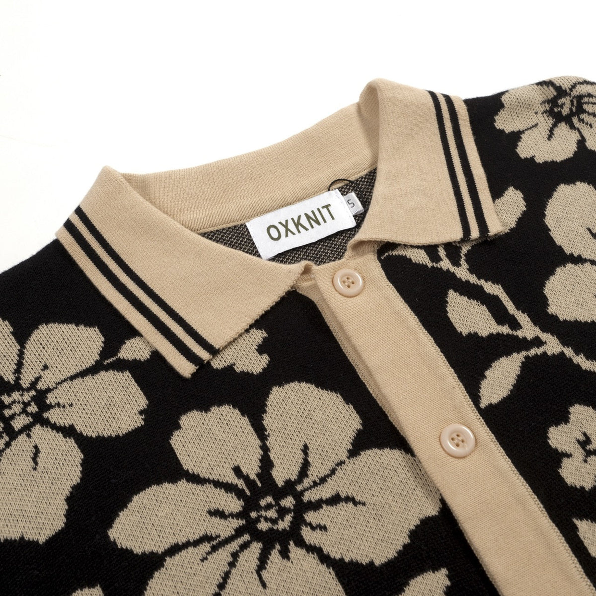 Cardigan vintage noir à motifs floraux en jacquard pour homme