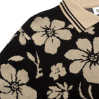 Cardigan vintage noir à motifs floraux en jacquard pour homme