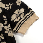 Cardigan vintage noir à motifs floraux en jacquard pour homme