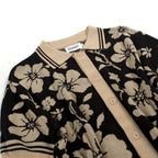 Cardigan vintage noir à motifs floraux en jacquard pour homme