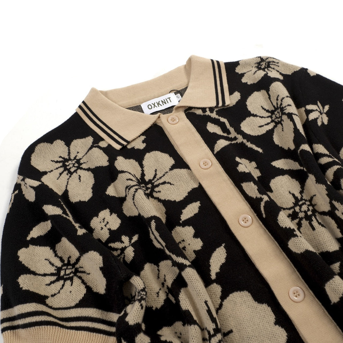 Cardigan vintage noir à motifs floraux en jacquard pour homme