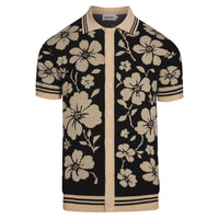 Cardigan vintage noir à motifs floraux en jacquard pour homme