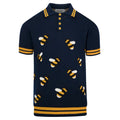Pull vintage à manches courtes en tricot bleu marine avec motif abeille