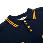 Pull vintage à manches courtes en tricot bleu marine avec motif abeille