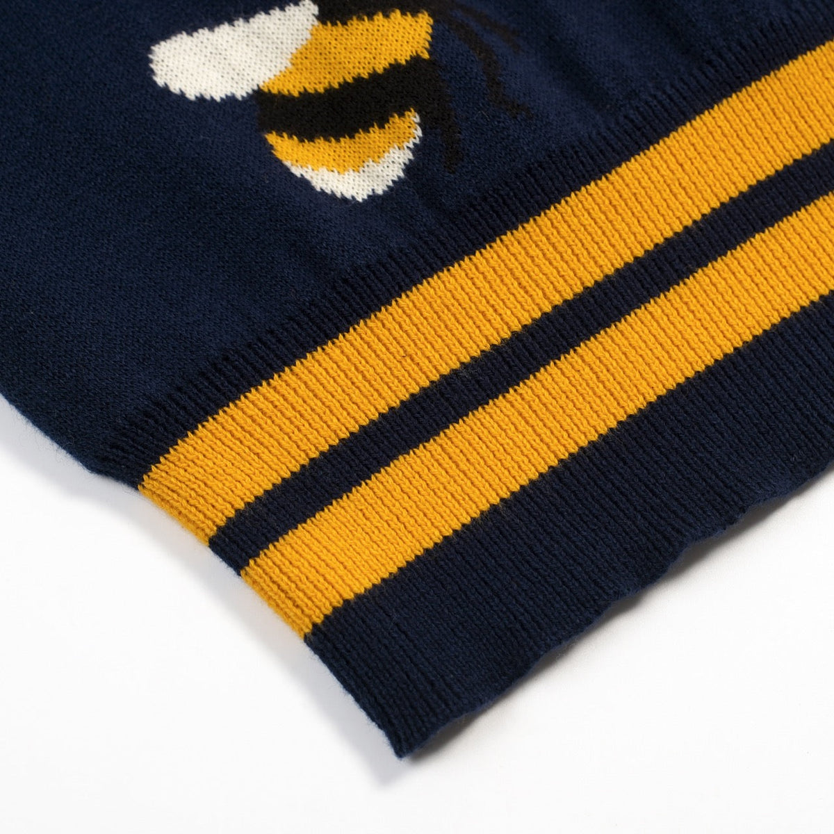 Pull vintage à manches courtes en tricot bleu marine avec motif abeille
