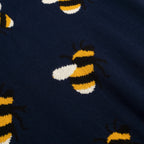 Pull vintage à manches courtes en tricot bleu marine avec motif abeille