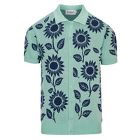 Cardigan vintage à fleurs en maille jacquard vert menthe clair pour homme