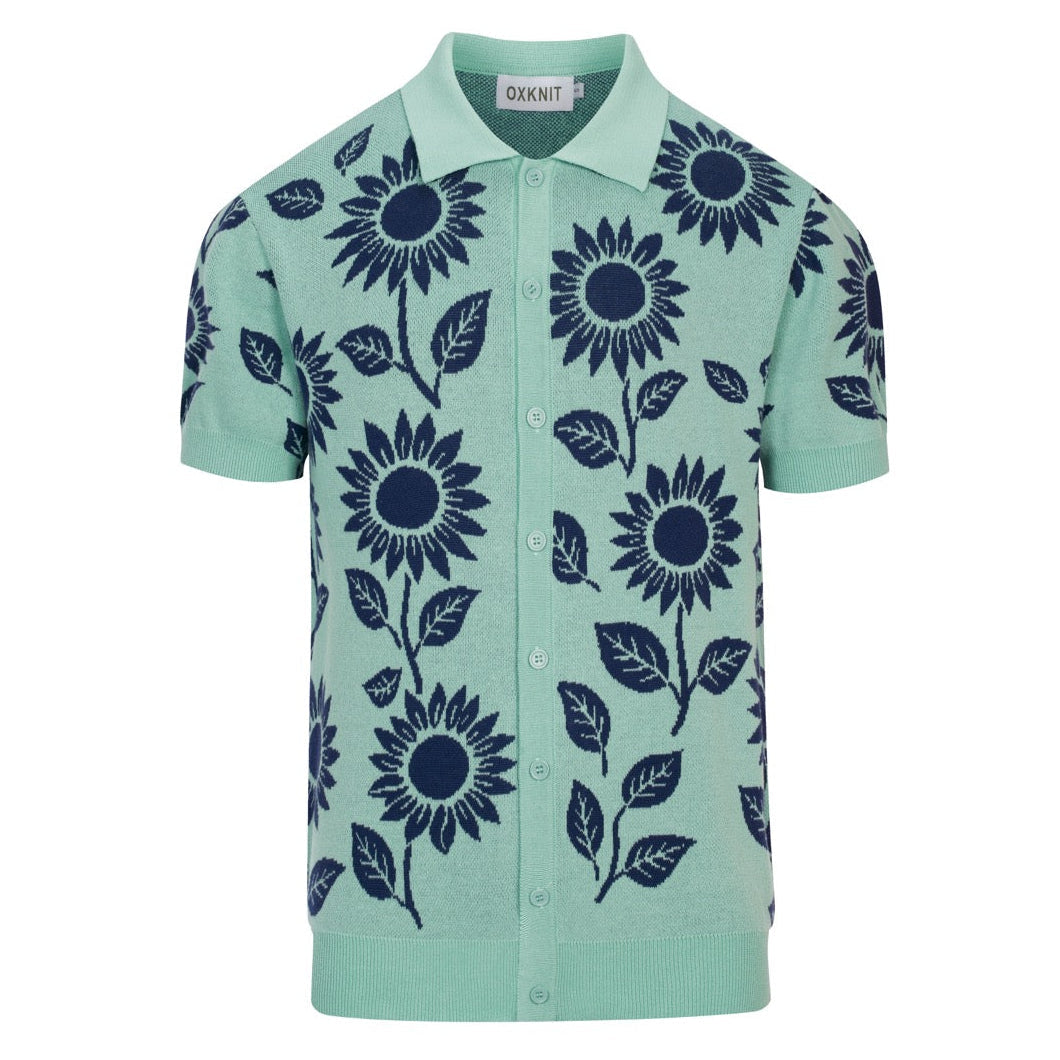Cardigan vintage à fleurs en maille jacquard vert menthe clair pour homme