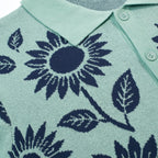 Cardigan vintage à fleurs en maille jacquard vert menthe clair pour homme