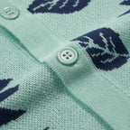 Cardigan vintage à fleurs en maille jacquard vert menthe clair pour homme