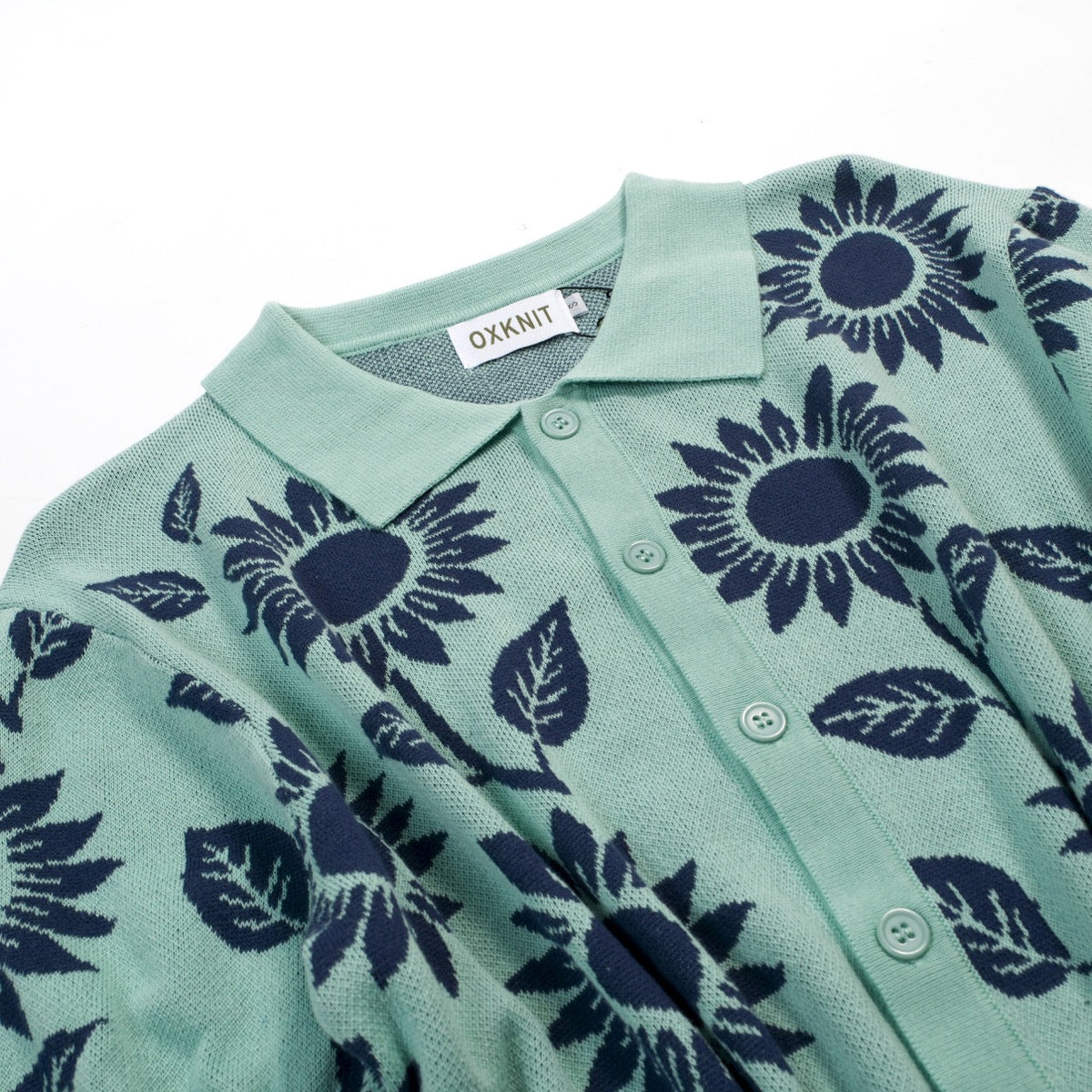Cardigan vintage à fleurs en maille jacquard vert menthe clair pour homme