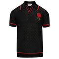 Cardigan vintage noir en maille pour homme avec broderie rose en mesh