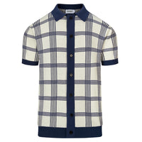 Cardigan vintage en jacquard à rayures bleu foncé pour homme