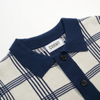 Cardigan vintage en jacquard à rayures bleu foncé pour homme