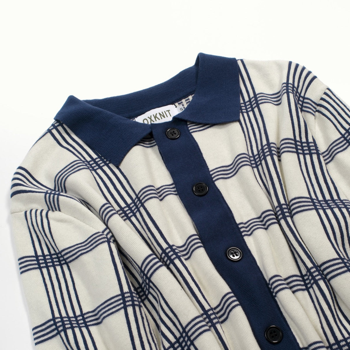 Cardigan vintage en jacquard à rayures bleu foncé pour homme