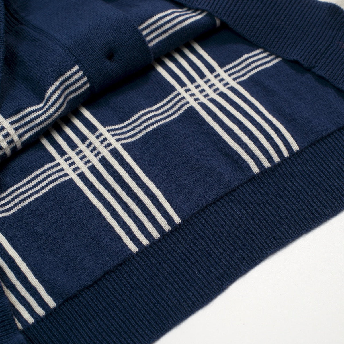 Cardigan vintage en jacquard à rayures bleu foncé pour homme