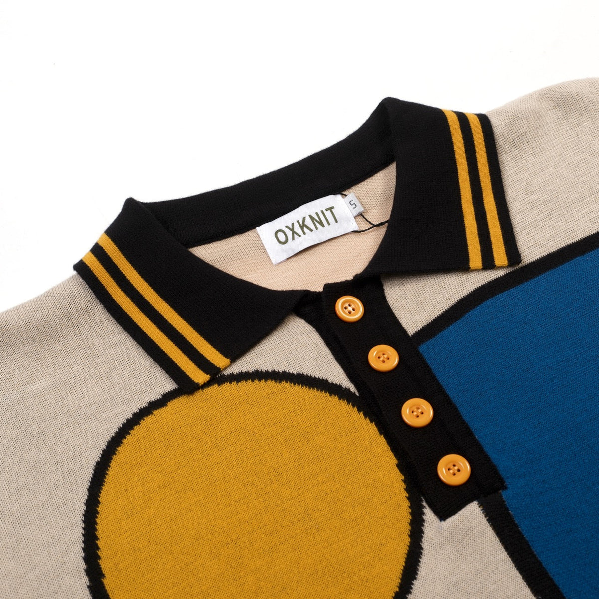 Polo rétro en tricot jacquard géométrique abricot pour homme