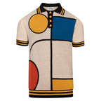 Polo rétro en tricot jacquard géométrique abricot pour homme