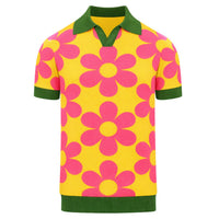 Vintage Yellow Floral Jacquard Knit Polo for Men