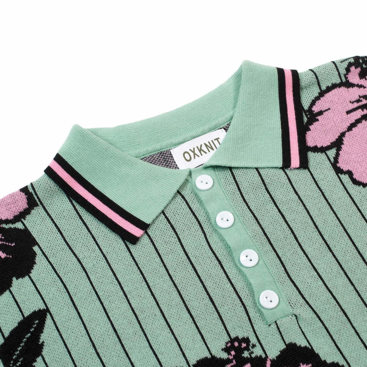 Polo en jacquard à rayures rétro et motif floral bleu sarcelle pour homme