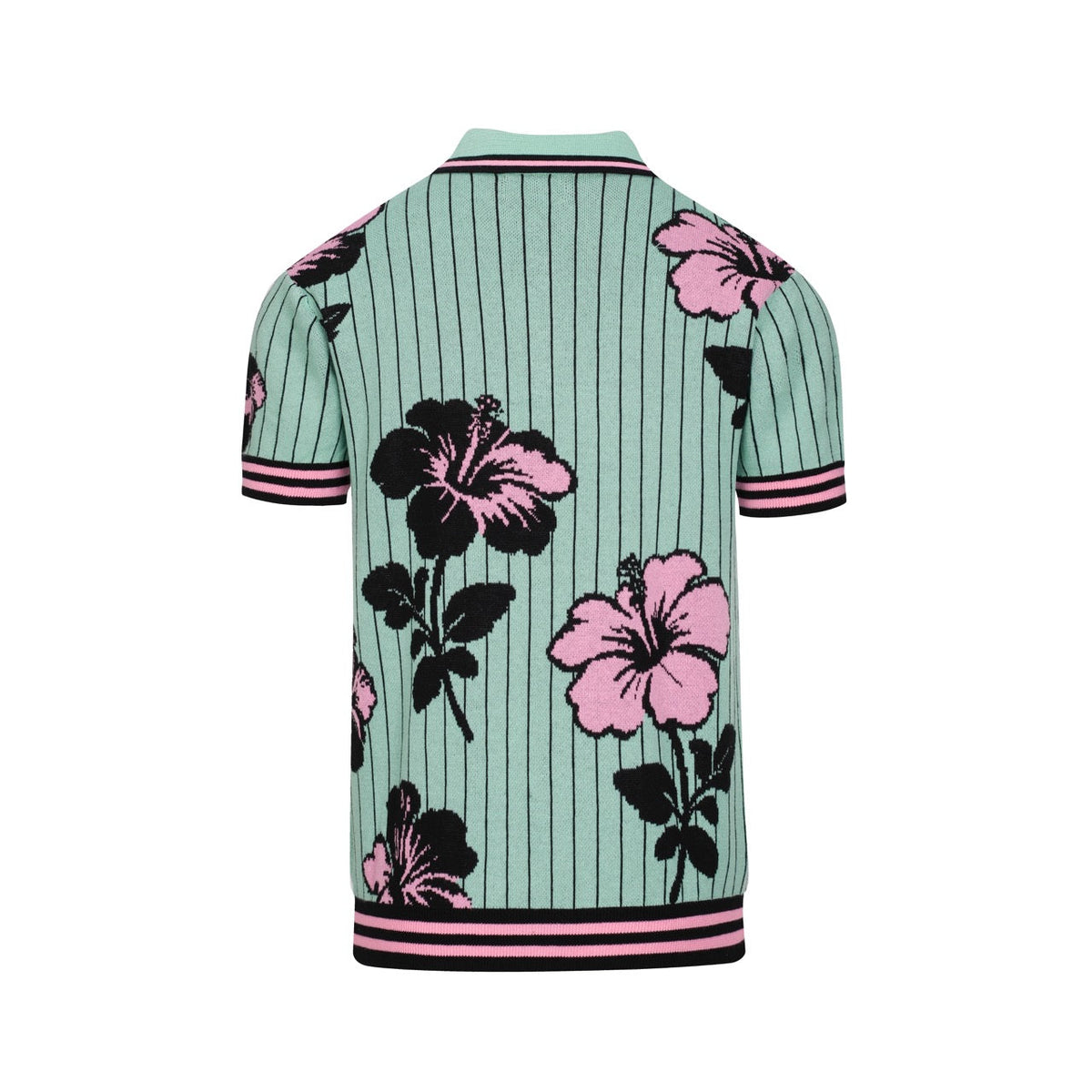 Polo en jacquard à rayures rétro et motif floral bleu sarcelle pour homme