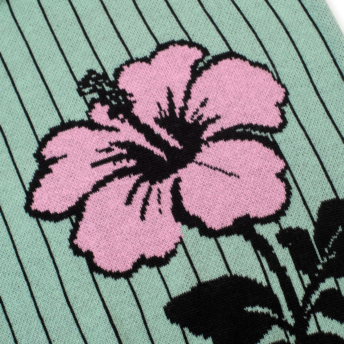 Polo en jacquard à rayures rétro et motif floral bleu sarcelle pour homme