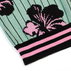 Polo en jacquard à rayures rétro et motif floral bleu sarcelle pour homme