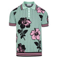 Polo en jacquard à rayures rétro et motif floral bleu sarcelle pour homme