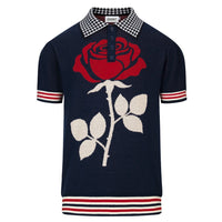 Pull en maille jacquard rose vintage à motif pied-de-poule pour homme