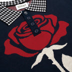 Pull en maille jacquard rose vintage à motif pied-de-poule pour homme