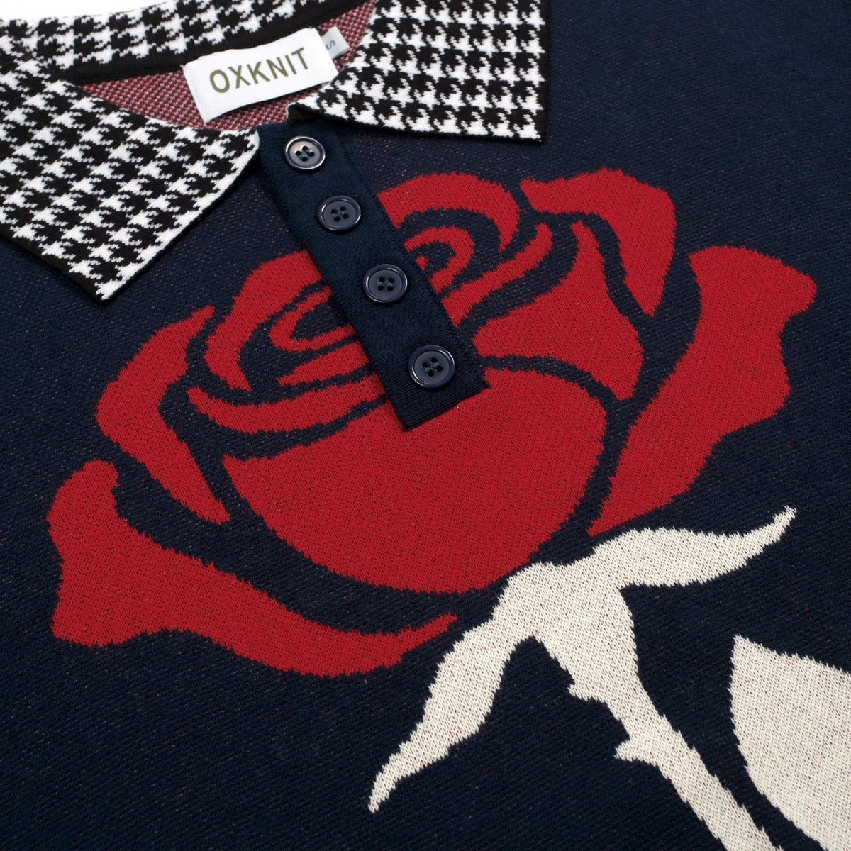 Pull en maille jacquard rose vintage à motif pied-de-poule pour homme