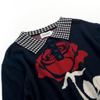 Pull en maille jacquard rose vintage à motif pied-de-poule pour homme