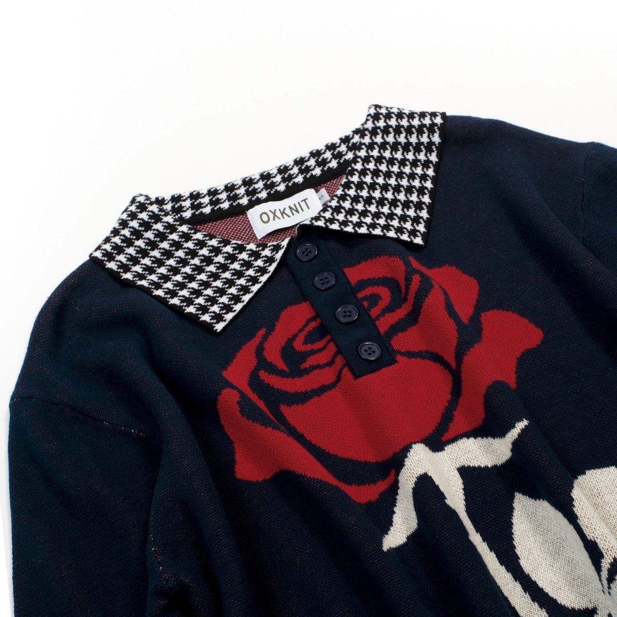 Pull en maille jacquard rose vintage à motif pied-de-poule pour homme
