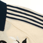 Cardigan vintage à rayures abricot et blanc pour homme, orné de broderies d'oiseaux