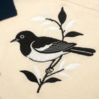 Cardigan vintage à rayures abricot et blanc pour homme, orné de broderies d'oiseaux