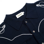 Cardigan Vintage Bleu Foncé pour Homme avec Broderie Planète