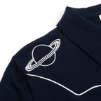 Cardigan Vintage Bleu Foncé pour Homme avec Broderie Planète