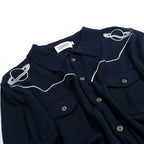 Cardigan Vintage Bleu Foncé pour Homme avec Broderie Planète