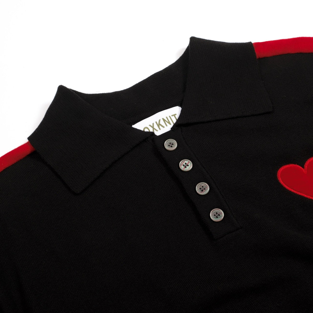 Polo noir à rayures pour homme avec broderie cœur rétro