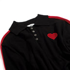 Polo noir à rayures pour homme avec broderie cœur rétro
