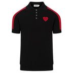 Polo noir à rayures pour homme avec broderie cœur rétro