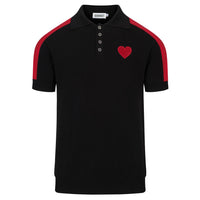 Polo noir à rayures pour homme avec broderie cœur rétro