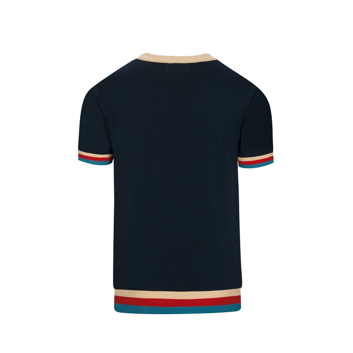 Vintage Multicolor Striped Knit Polo for Men with Embroidered Bee